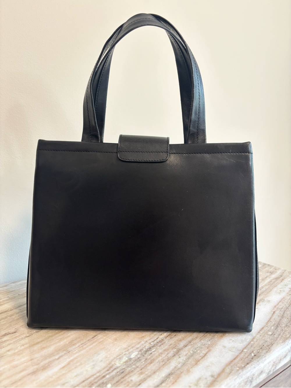 Vintage Salvatore Ferragamo Black Leather Top Handle Bag Gold Hardware Italy - Picture 5 of 13
